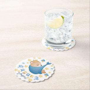 Blue Baby Boy Baby Shower Bear Paper Coaster
