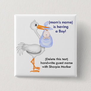 Blue Baby Boy Baby Shower Name pins Stork