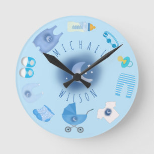 Blue Baby Boy Baby Stuffs Name Wall Clock