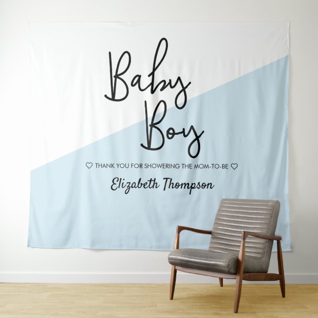 Blue Baby Boy Backdrop Welcome sign Baby Shower Tapestry (In Situ (Horizontal))