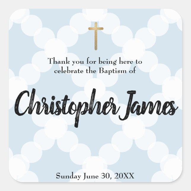 Blue Baby Boy Baptism Christening Thank You Square Sticker (Front)