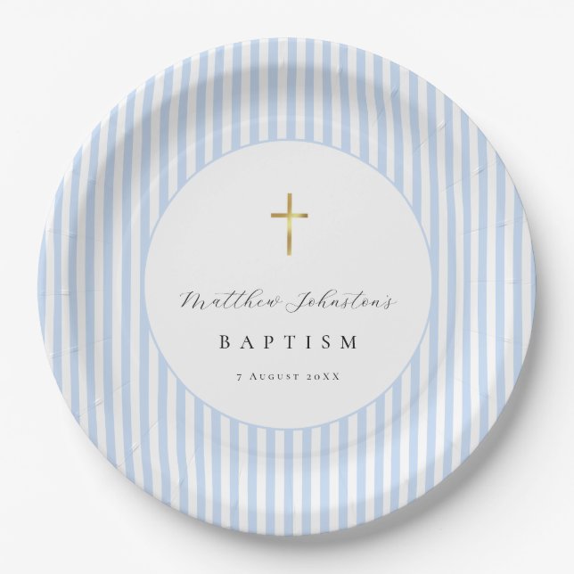 Blue Baby Boy Baptism Paper  Plate (Front)