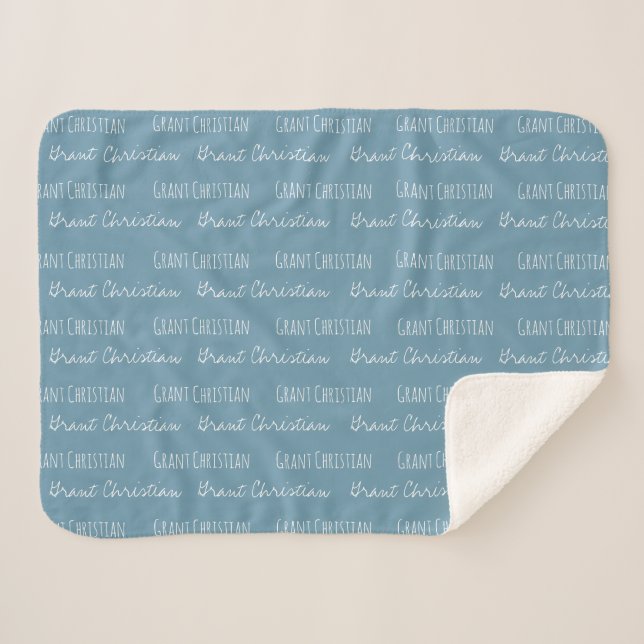 Blue Baby Boy Blanket Custom name repeated (Front (Horizontal))