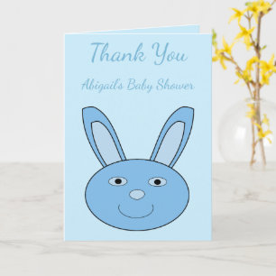 Blue baby Boy Bunny Face Custom Baby Shower Card