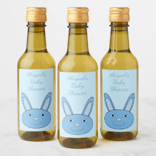 Blue Baby Boy Bunny Face Spring Easter Baby Shower Wine Label