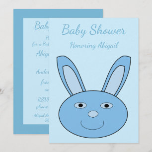 Blue baby Boy Bunny Face Spring Easter Invitation