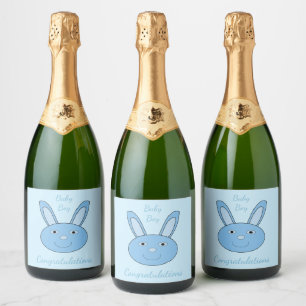 Blue Baby Boy Bunny Face Spring Easter Sparkling Wine Label