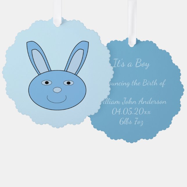 Blue Baby Boy Bunny Face Spring Easter Tree Decoration Card (Front/Back)