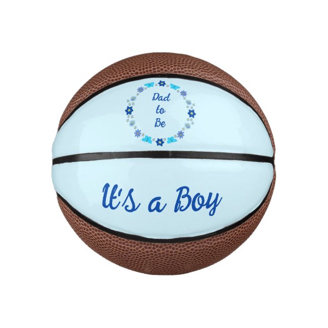 Blue Baby Boy Butterflies and Flower Gender Reveal Mini Basketball (Front)
