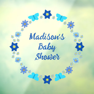 Blue Baby Boy Butterflies and Flowers Baby Shower