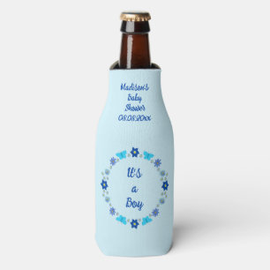 Blue Baby Boy Butterflies and Flowers Baby Shower Bottle Cooler