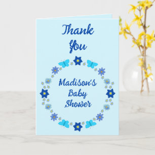 Blue Baby Boy Butterflies and Flowers Baby Shower Card