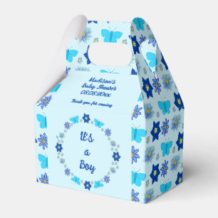 Blue Baby Boy Butterflies and Flowers Baby Shower Favour Box