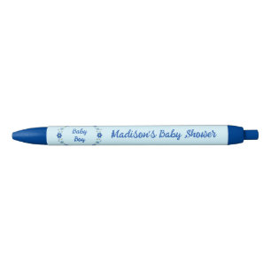 Blue Baby Boy Butterflies and Flowers Baby Shower Ink Pen