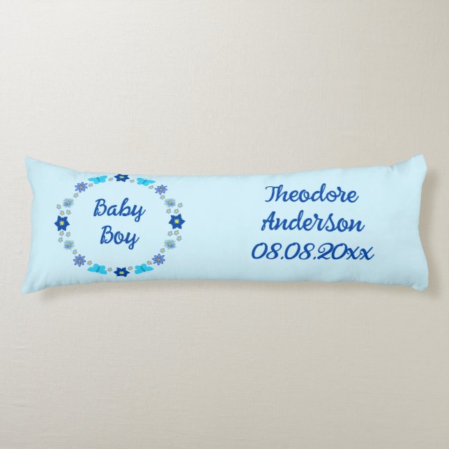 Blue Baby Boy Butterflies and Flowers Custom Body Cushion (Front)