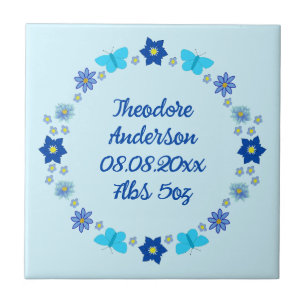 Blue Baby Boy Butterflies and Flowers Custom Ceramic Tile