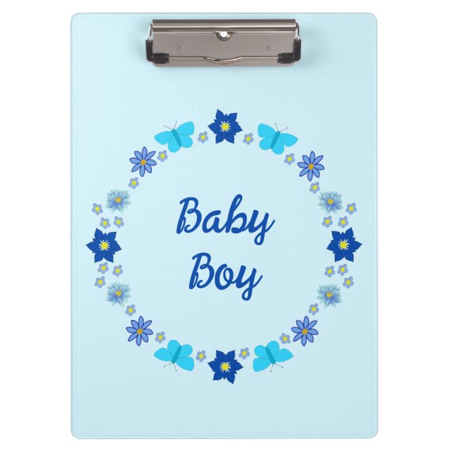 Blue Baby Boy Butterflies and Flowers Custom Clipboard (Front)
