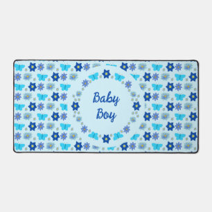 Blue Baby Boy Butterflies and Flowers Custom Desk Mat