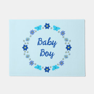 Blue Baby Boy Butterflies and Flowers Custom Doormat