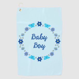 Blue Baby Boy Butterflies and Flowers Custom Golf Towel