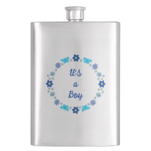 Blue Baby Boy Butterflies and Flowers Custom Hip Flask