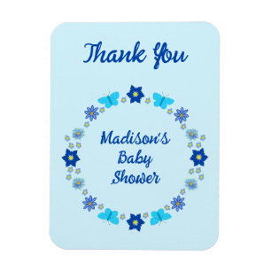 Blue Baby Boy Butterflies and Flowers Custom Magnet