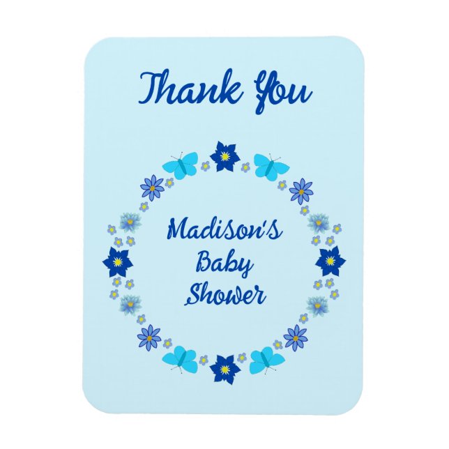 Blue Baby Boy Butterflies and Flowers Custom Magnet (Vertical)