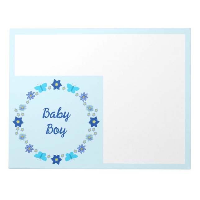 Blue Baby Boy Butterflies and Flowers Custom Notepad (Front)