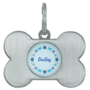 Blue Baby Boy Butterflies and Flowers Custom Pet ID Tag