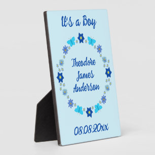 Blue Baby Boy Butterflies and Flowers Custom Plaque