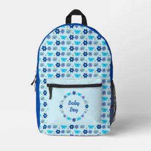Blue Baby Boy Butterflies and Flowers Custom Printed Backpack