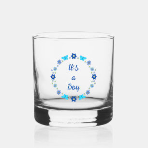Blue Baby Boy Butterflies and Flowers Custom Whiskey Glass
