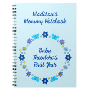 Blue Baby Boy Butterflies and Flowers New Mum Notebook