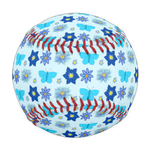 Blue Baby Boy Butterflies and Flowers Patterned Baseball