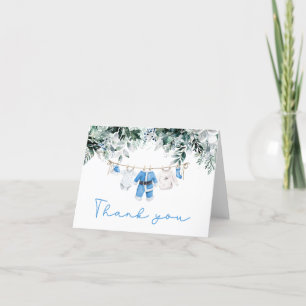 Blue Baby Boy Christmas Santa Baby Baby Shower Thank You Card