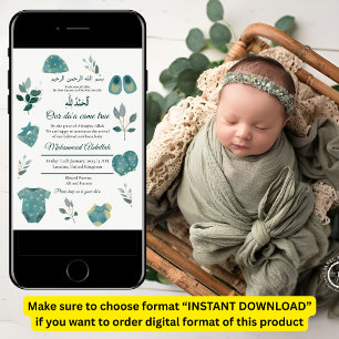 Blue Baby Boy Clothing Muslim Baby Birth Announce Invitation
