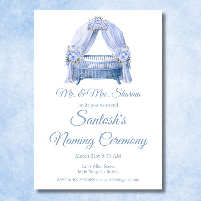 Blue Baby Boy Cradle Naming Ceremony  Invitation (Creator Uploaded)