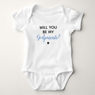 Blue Baby Boy Cute Will You Be My Godparents Bodysuit