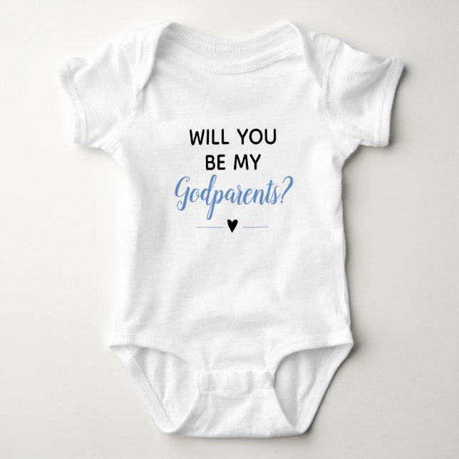 Blue Baby Boy Cute Will You Be My Godparents Bodysuit (Front)