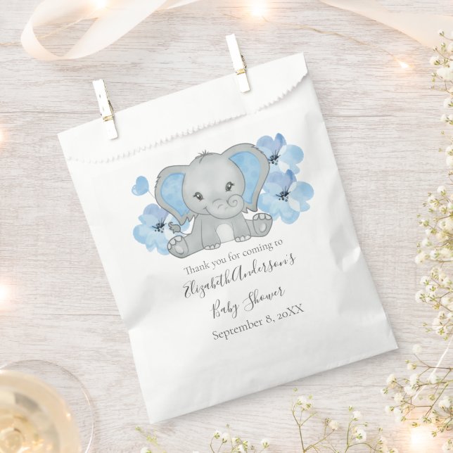 Blue Baby Boy Elephant Baby Shower Flowers Balloon Favour Bag (Clipped)