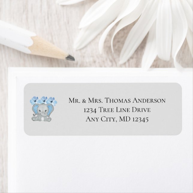 Blue Baby Boy Elephant Flowers Return Address Label (Insitu)