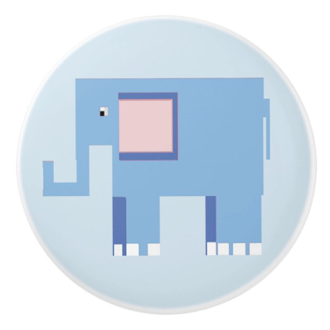 Blue baby boy elephant nursery art ceramic knob (Front)