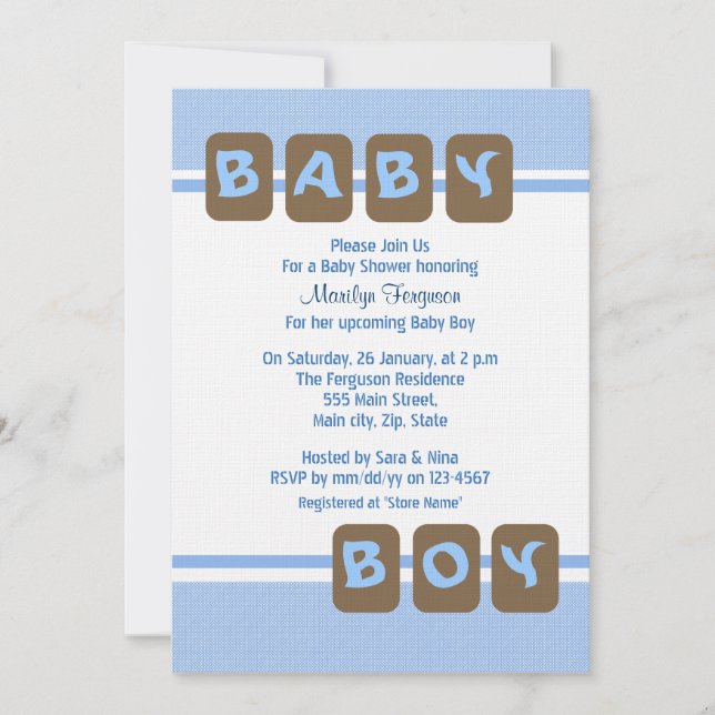 Blue Baby Boy Invitation (Front)