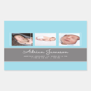 Blue Baby Boy Newborn Photo Collage Announcement Rectangular Sticker
