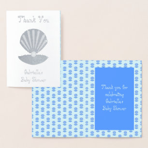 Blue Baby Boy Oyster shell and Pearl Baby Shower Foil Card