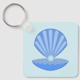 Blue Baby Boy Oyster shell and Pearl Baby Shower Key Ring