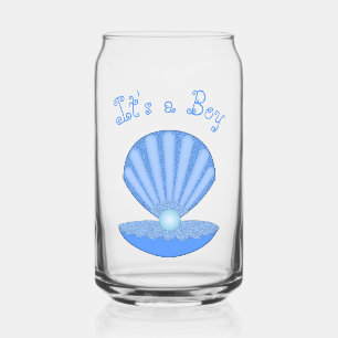 Blue Baby Boy Oyster shell and Pearl Custom Can Glass