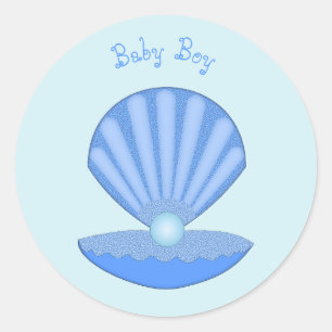 Blue Baby Boy Oyster shell and Pearl Custom Classic Round Sticker
