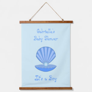Blue Baby Boy Oyster shell and Pearl Custom Hanging Tapestry