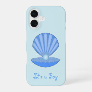 Blue Baby Boy Oyster shell and Pearl Custom iPhone 16 Case